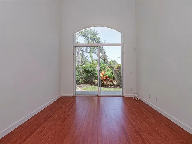 a view of gallery with wooden floor
