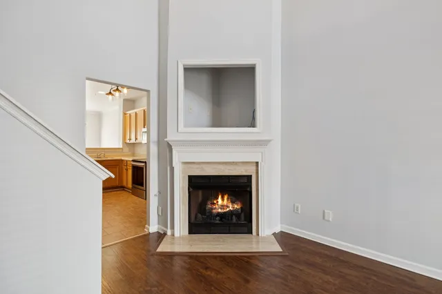 a living room with a fireplace