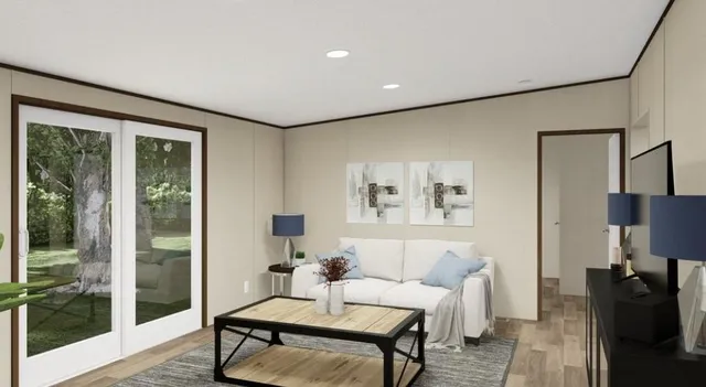 a living room with furniture and a window