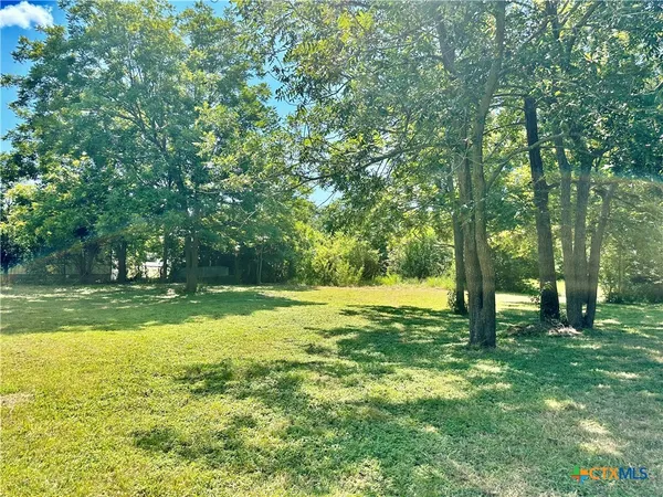 a view of a field with trees in the background