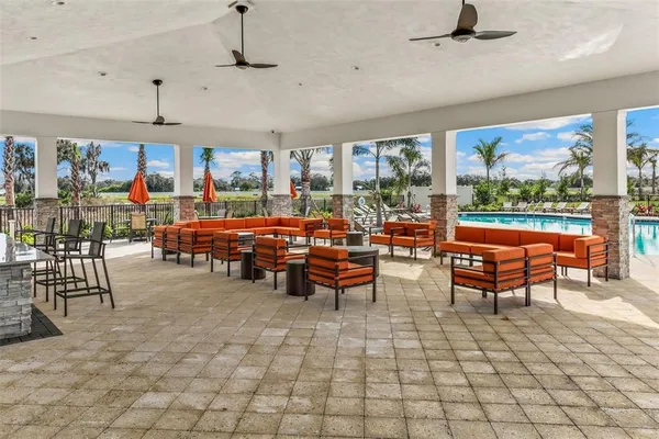 swimming pool with outdoor seating