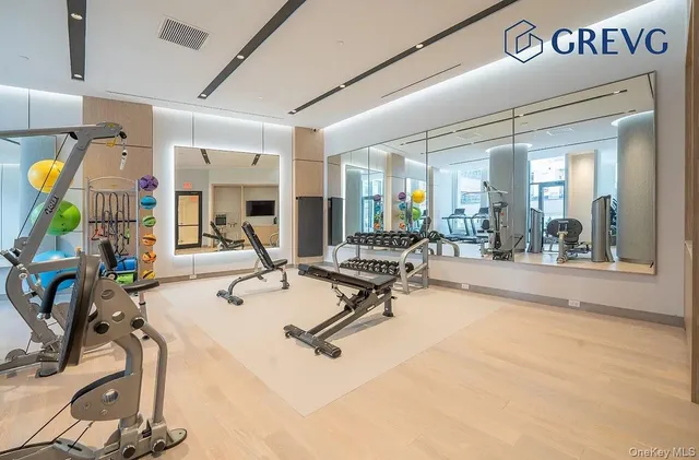 a view of a room with gym equipment