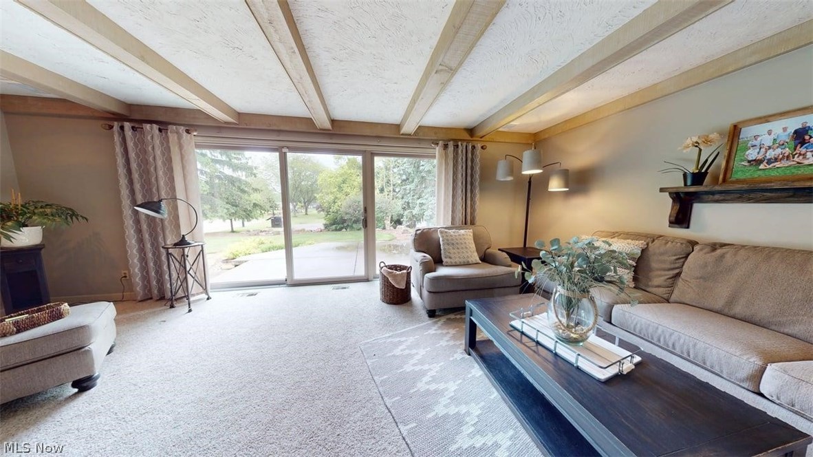 3985 Wiers Road Willard, OH 44890 - Photo 20 of 50 Living area with exposed beam ceiling, recessed lighting, and expansive sliding glass doors