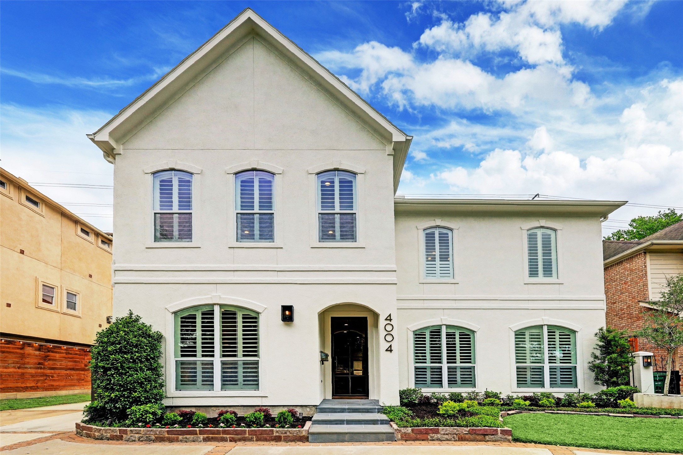 a front view of residential houses