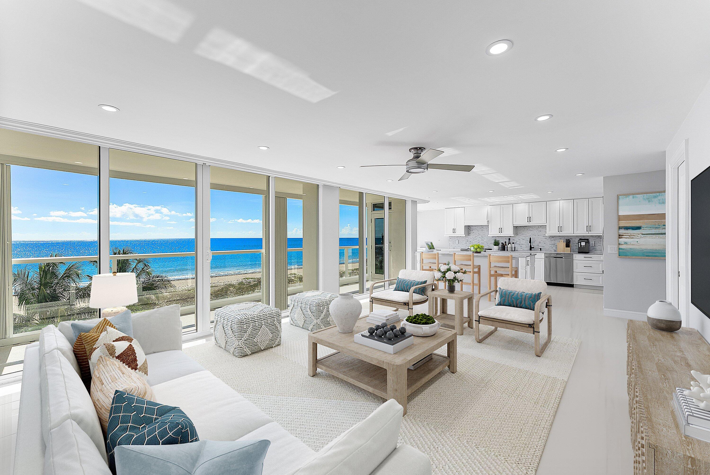 2800 South Ocean Boulevard, Unit 4E Boca Raton, FL 33432 - Photo 3 of 51 a living room with furniture and large windows