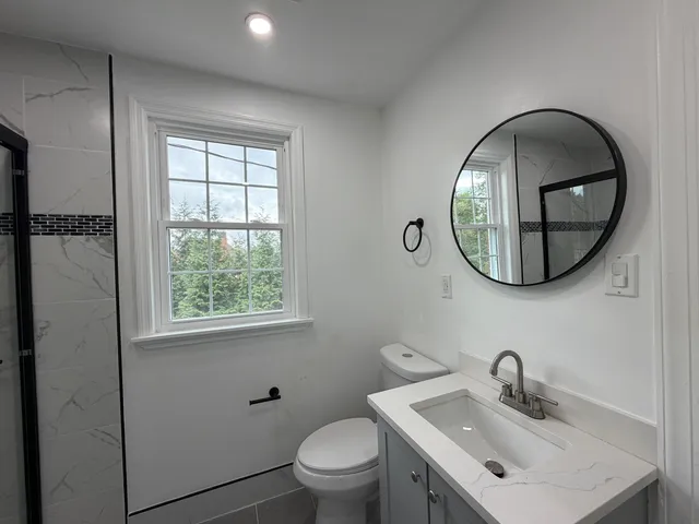 a bathroom with a toilet sink and mirror