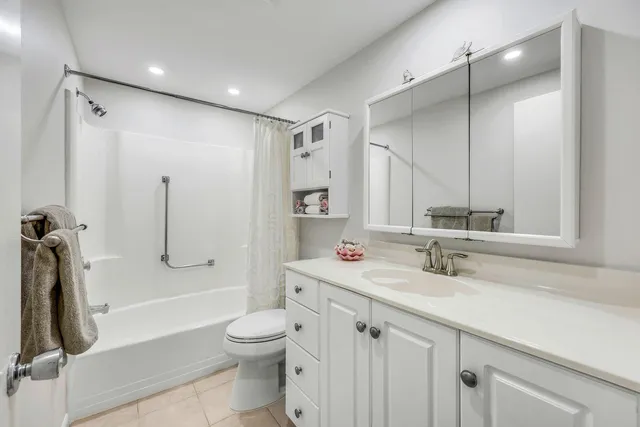 a bathroom with a sink a toilet and a large mirror