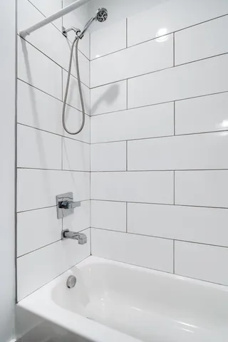 a bathroom with a bathtub