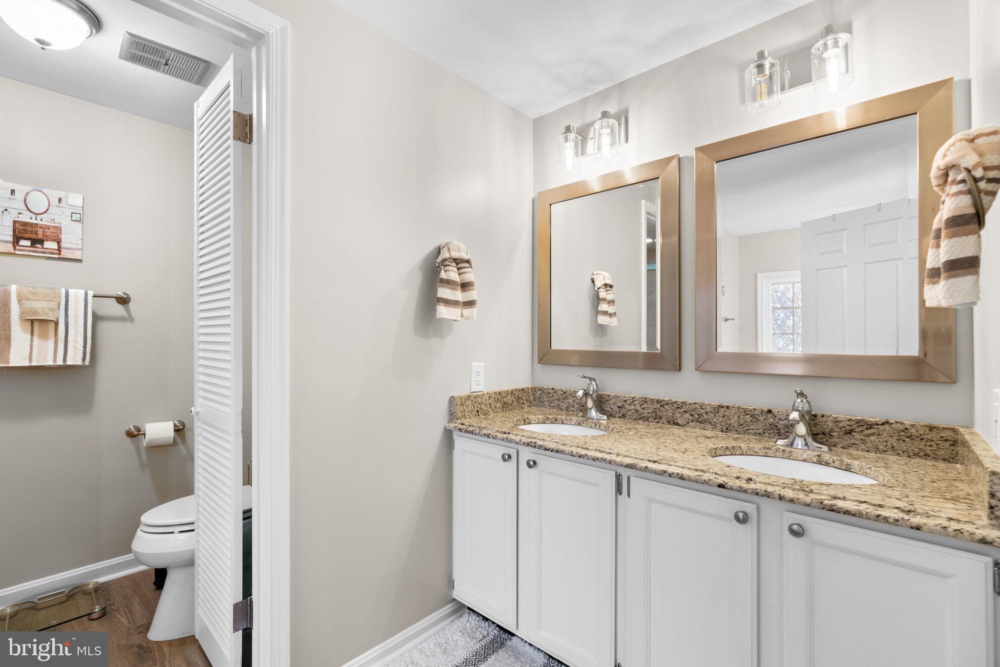 9413 Sunfall Court Columbia, MD 21046 - Photo 38 of 71 a bathroom with a granite countertop sink and a mirror
