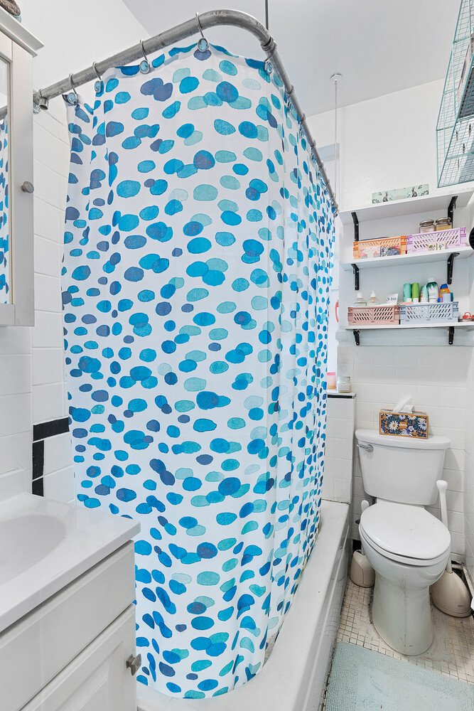 214 Bradhurst Avenue, Unit 4 Manhattan, NY 10039 - Photo 10 of 11 a bathroom with a toilet and a shower curtain