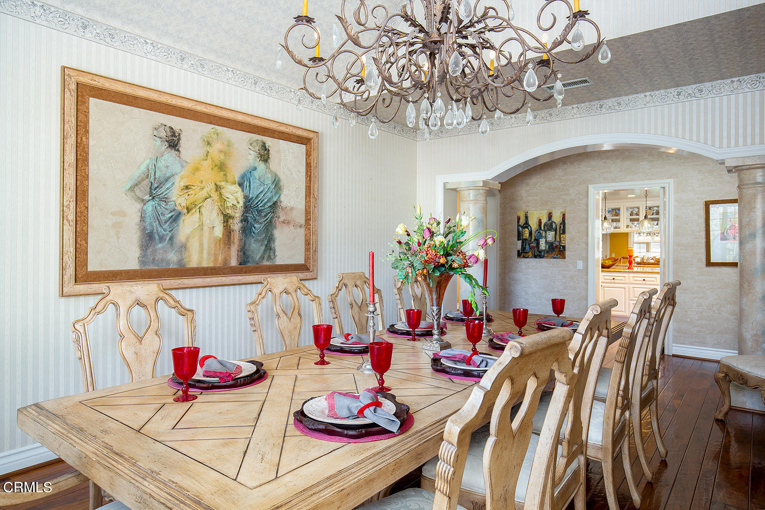 4535 Lone Pine Lane La Canada Flintridge, CA 91011 - Photo 14 of 62 a view of a dining room with furniture a chandelier and wooden floor