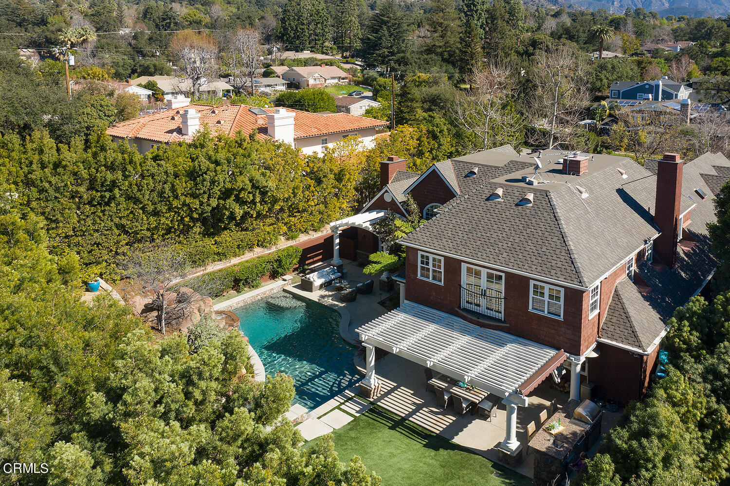 4535 Lone Pine Lane La Canada Flintridge, CA 91011 - Photo 60 of 62 an aerial view of a house with swimming pool and lake view