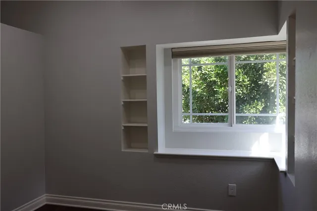 a view of a small space with a window