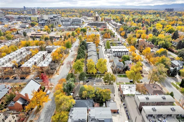 an aerial view of residential building and parking space
