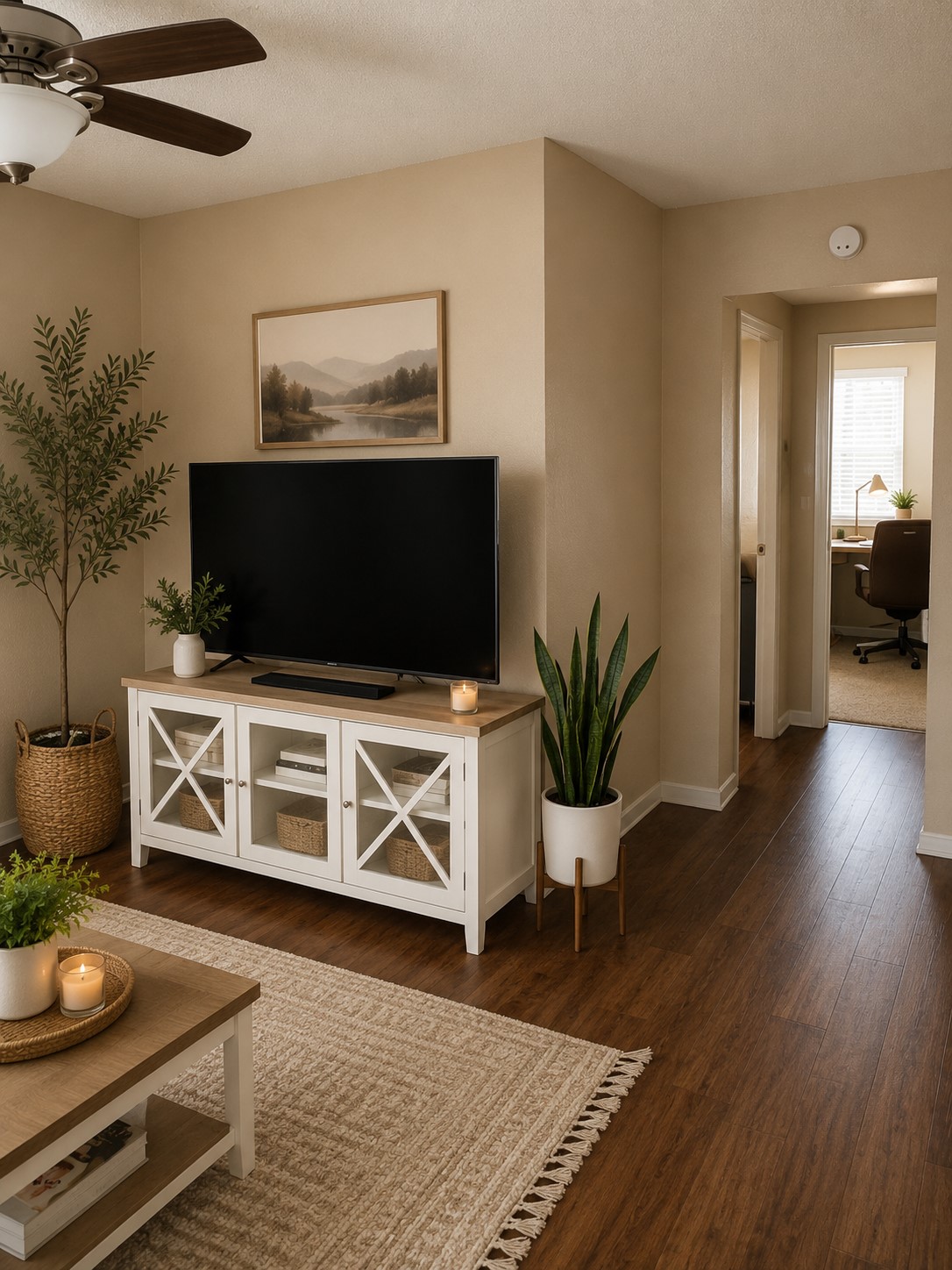 2401 Manor Road, Unit 218 Austin, TX 78722 - Photo 4 of 15 a living room with furniture and a flat screen tv
