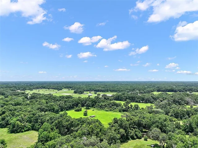 a view of a big yard with lots of green space