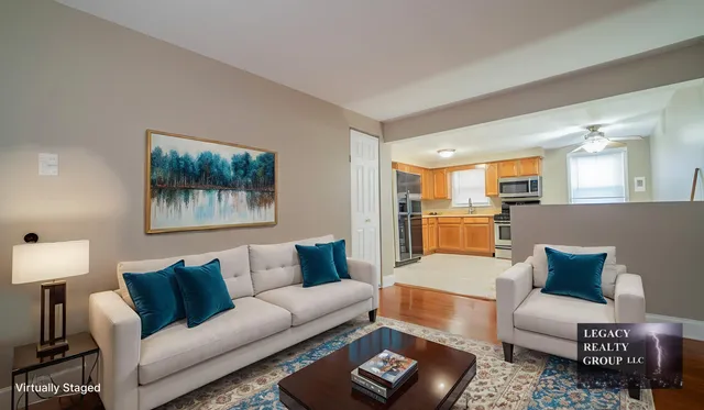 a living room with furniture and a couch