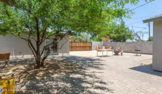 a view of a yard with a tree
