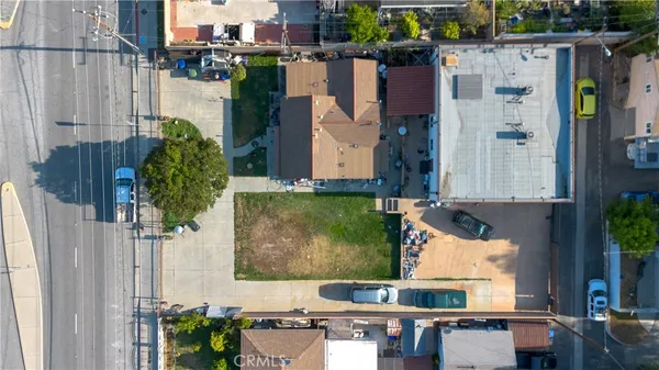a aerial view of a house with a garden