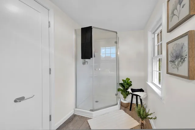 a view of bathroom with a potted plant on the wall and a potted plant