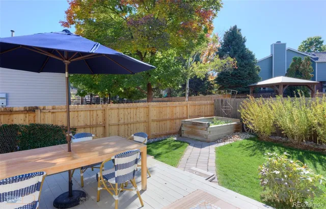 a view of a backyard with furniture and backyard