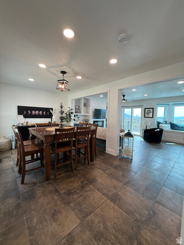 965 North 800 East Springville, UT 84663 - Photo 17 of 46 Dining area with a textured ceiling, recessed lighting, and a ceiling fan