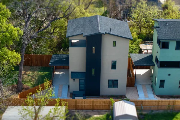 an aerial view of multiple house