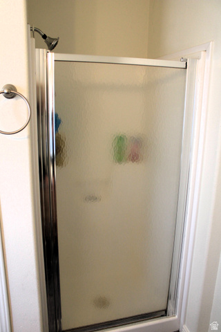 22580 Spring Creek Drive, Unit B61 Fairview, UT 84629 - Photo 25 of 39 Enclosed shower stall featuring a chrome shower head and frosted glass doors