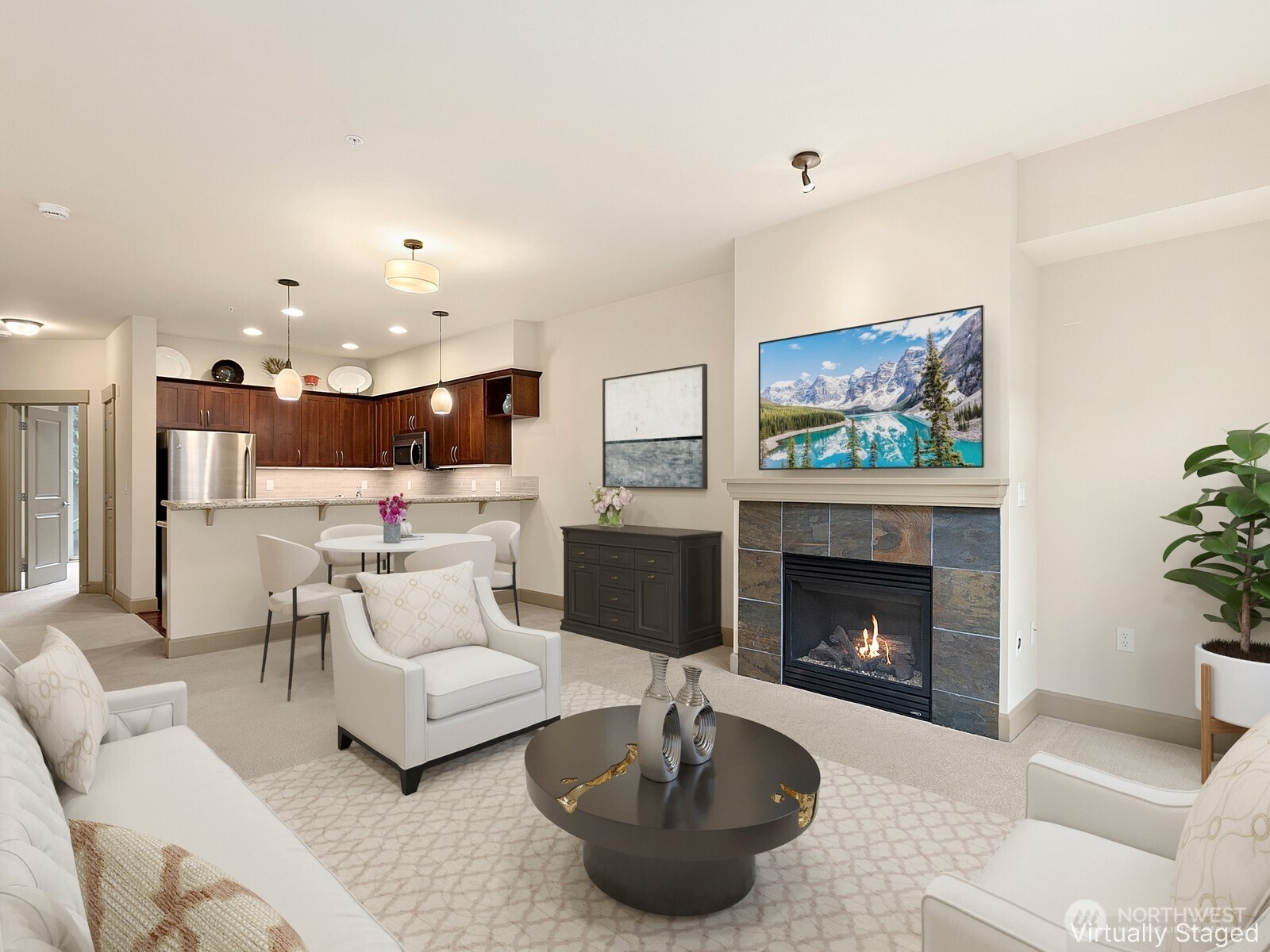 2115 201st Place Southeast, Unit H3 Bothell, WA 98012 - Photo 5 of 37 a living room with furniture and a fireplace