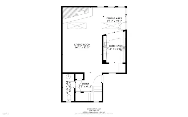 a picture of a bench in a white building