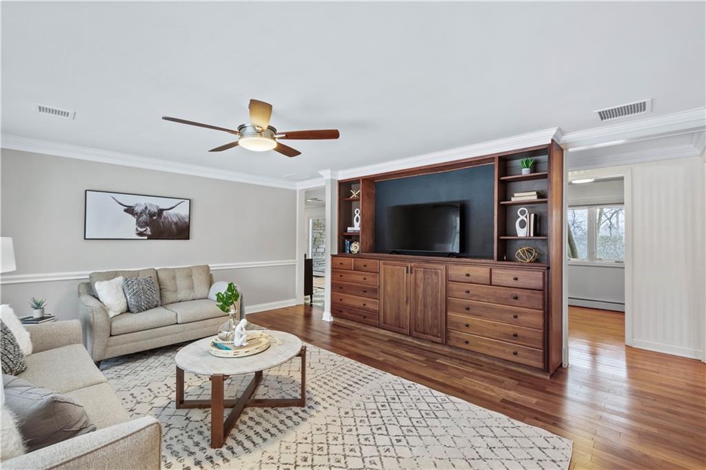Family room with built ins