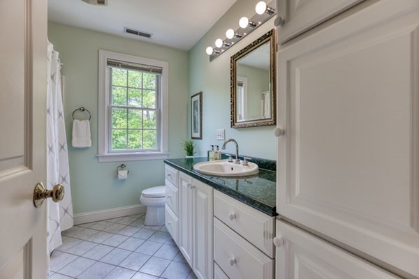 51 Glendale Road Boxford, MA 01921 - Photo 24 of 37 a bathroom with a granite countertop sink a toilet and a mirror