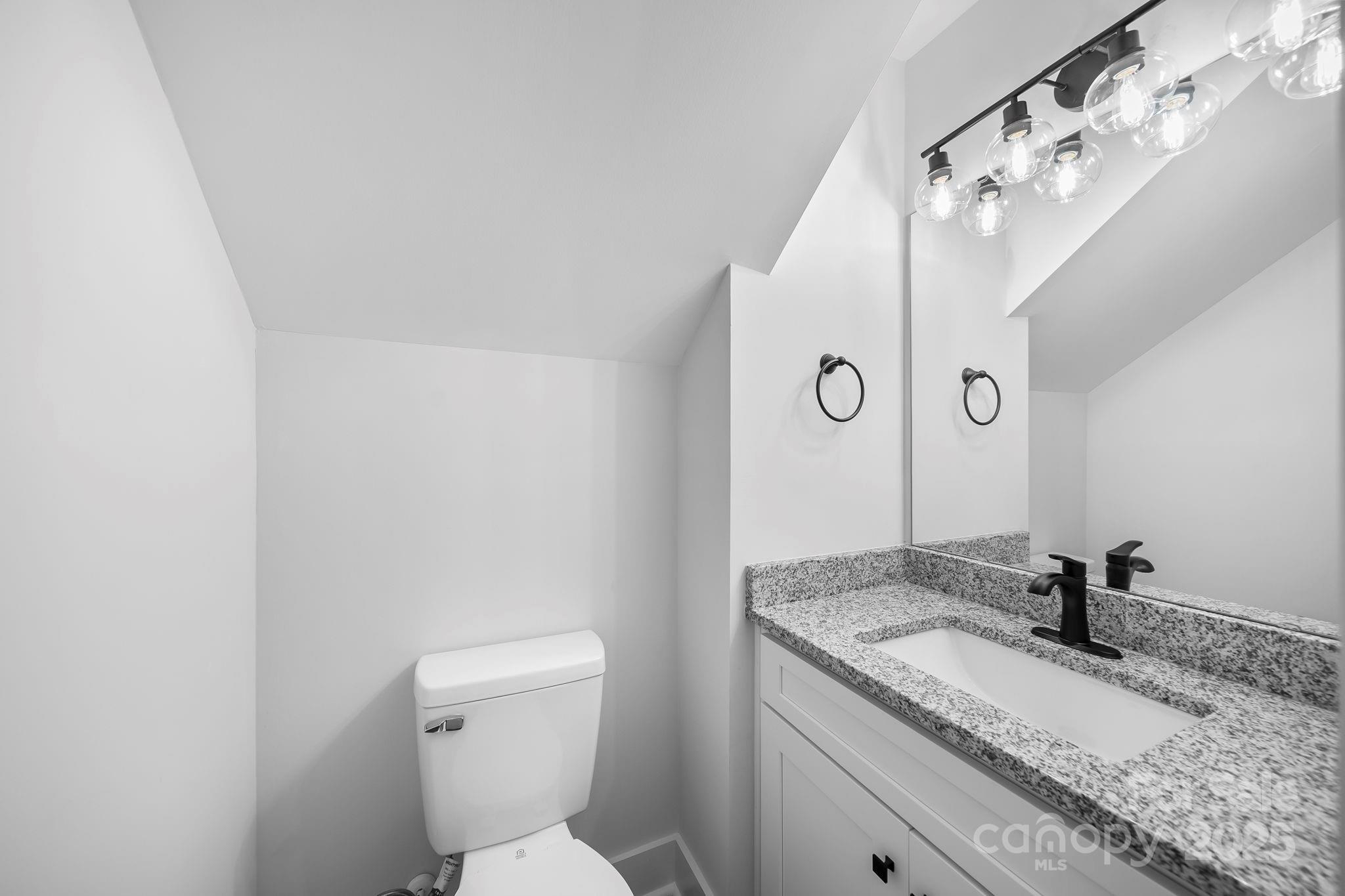 1312 Austin Chaney Road Wingate, NC 28174 - Photo 38 of 47 a bathroom with a granite countertop sink a toilet and a mirror