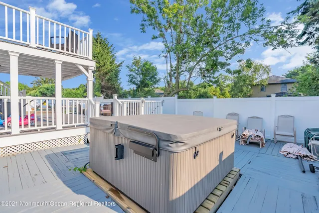 a view of a patio on the deck