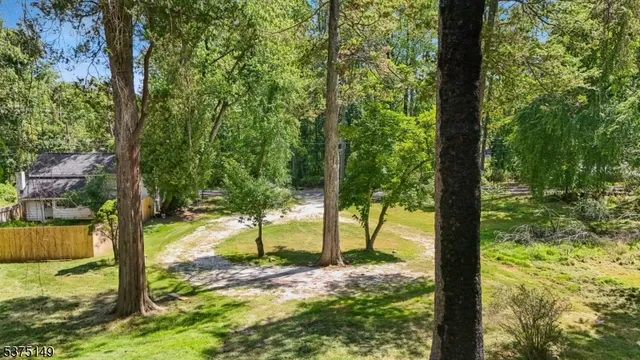 a green field with trees in the background