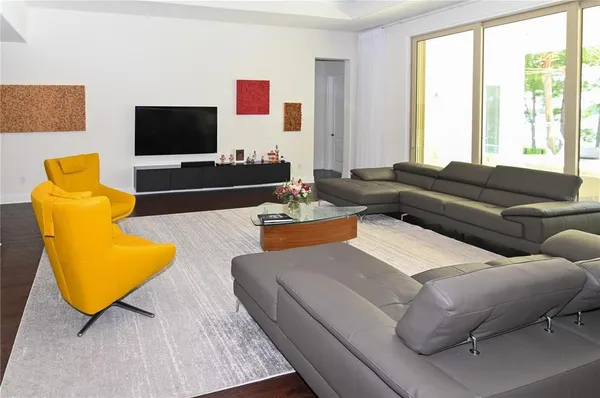 a view of a lake with a city