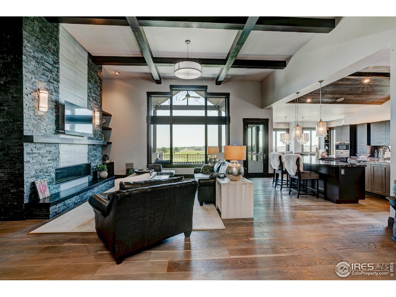 6438 Sanctuary Drive Windsor, CO 80550 - Photo 5 of 40 a living room with furniture a wooden floor and a fireplace