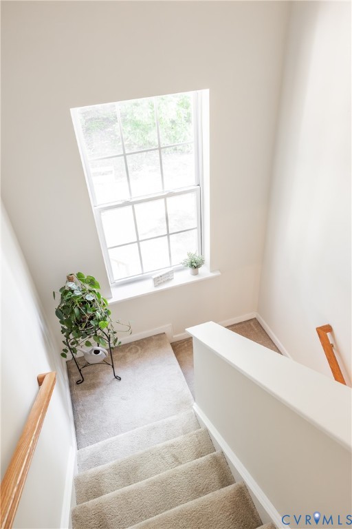 2928 Heather Ridge Drive Henrico, VA 23231 - Photo 18 of 34 Staircase with light-toned carpeting and a wooden