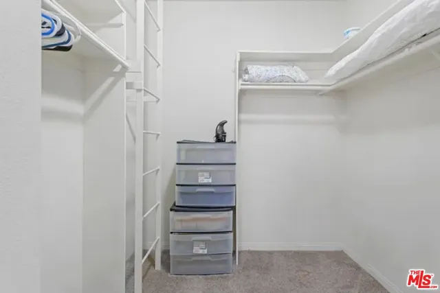 a view of walk in closet with empty racks