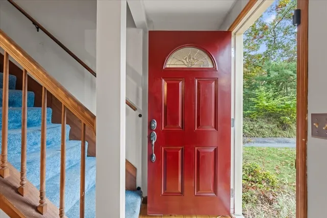 a view of a red door of the house