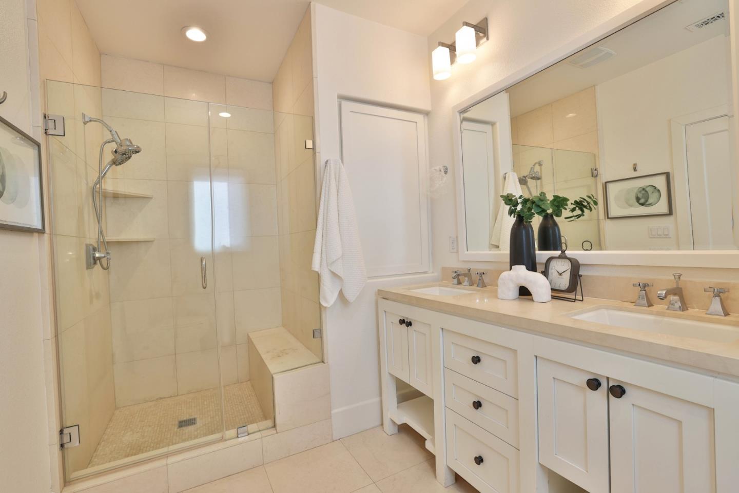 521 Fierro Loop Campbell, CA 95008 - Photo 20 of 24 a bathroom with a double vanity sink mirror and shower