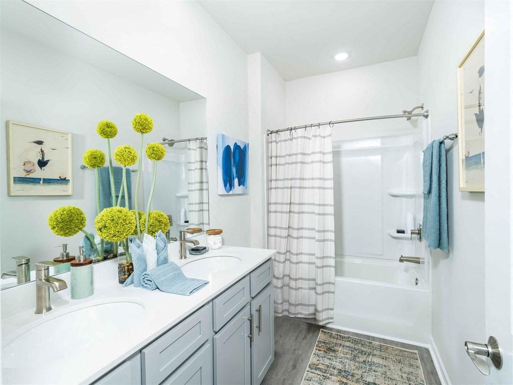 133 Pyramid Lane, Unit THC1 Hoschton, GA 30548 - Photo 10 of 20 a bathroom with a sink mirror and a bathtub