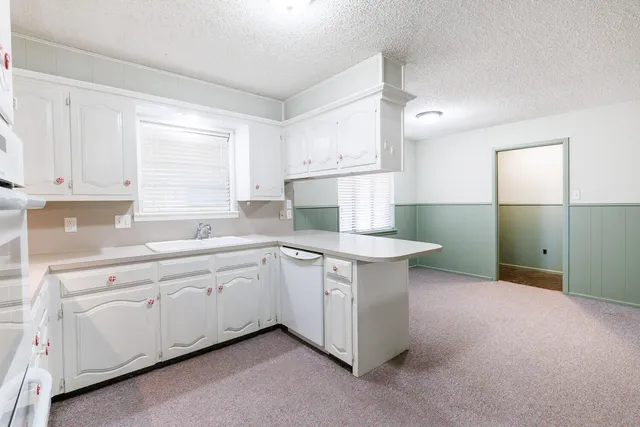 a kitchen with white cabinets appliances and a sink