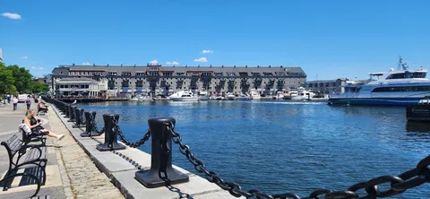 a view of a lake with boats
