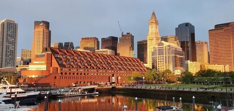 a view of a city with tall buildings