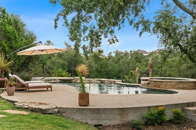 an outdoor space with furniture