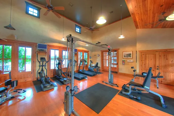 a view of a room with gym equipment