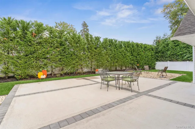 an outdoor view with patio