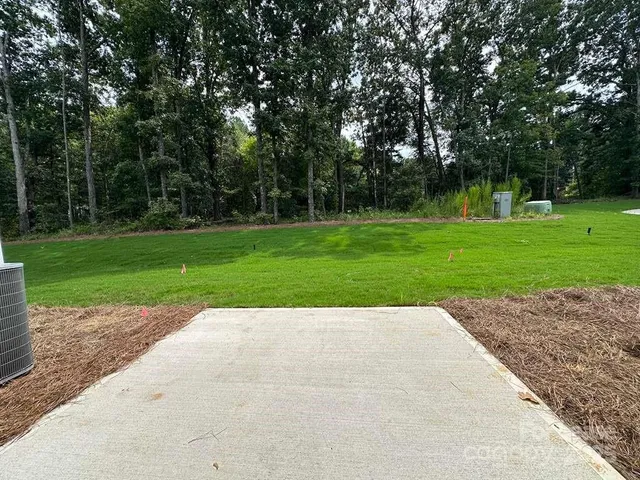 a view of a park with a trees in the background