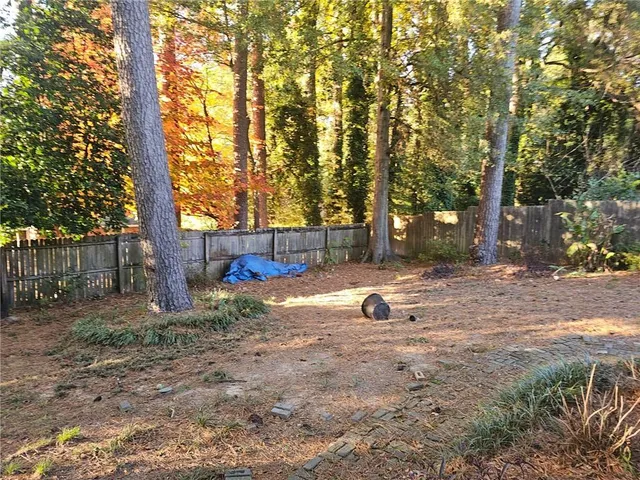 a view of a yard with a tree